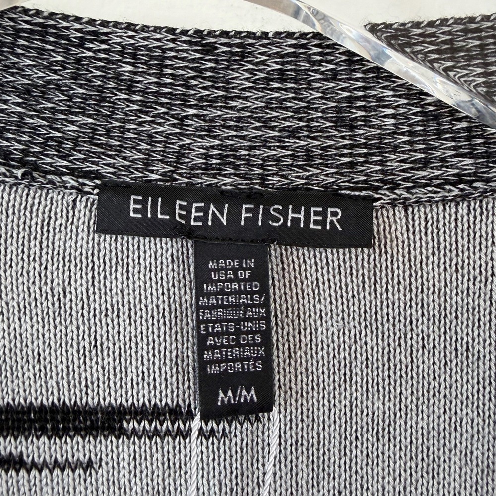 Eileen Fisher Black Kimono Cardigan Medium Open Sweater Pattern Office Knit - Picture 2 of 11
